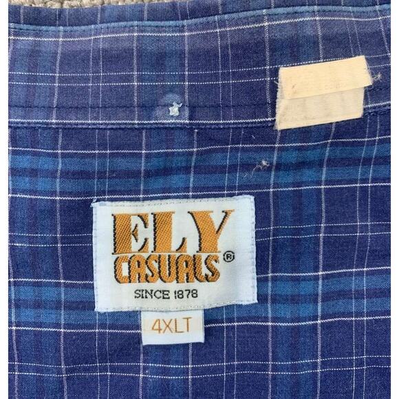 Ely Casuals Plaid Button Down Shirt Men 4XLT Blue Plaid Short Sleeve Western - Picture 4 of 9